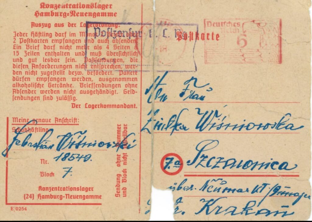 List mojego dziadka Sebastiana Wiśniowskiego wysłany przez pocztę obozową z KL Neuengamme do żony Józefy i dzieci w Szczawnicy...